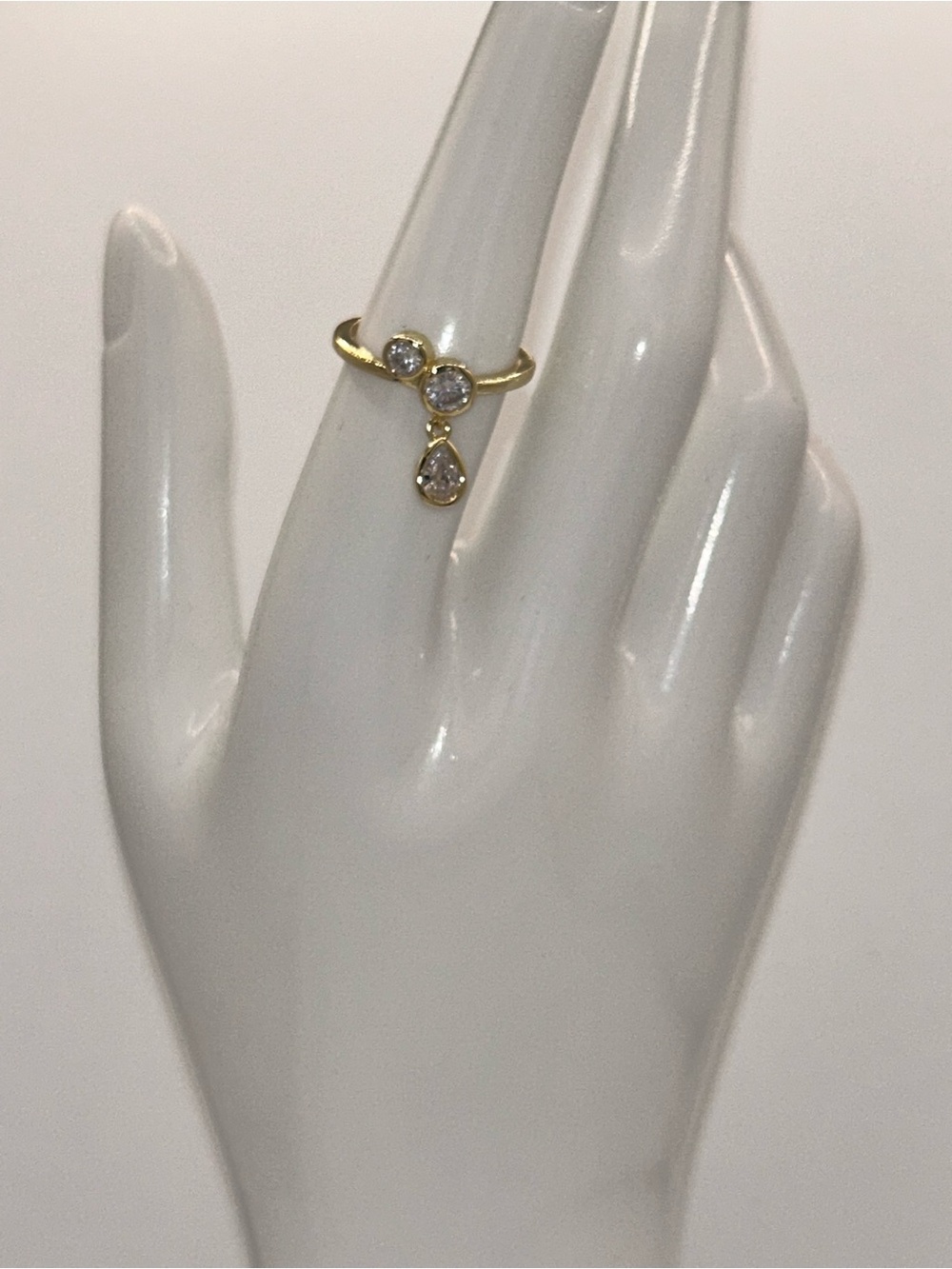Gold-Tone Teardrop Accent Ring with Clear Stones - Women's Jewelry